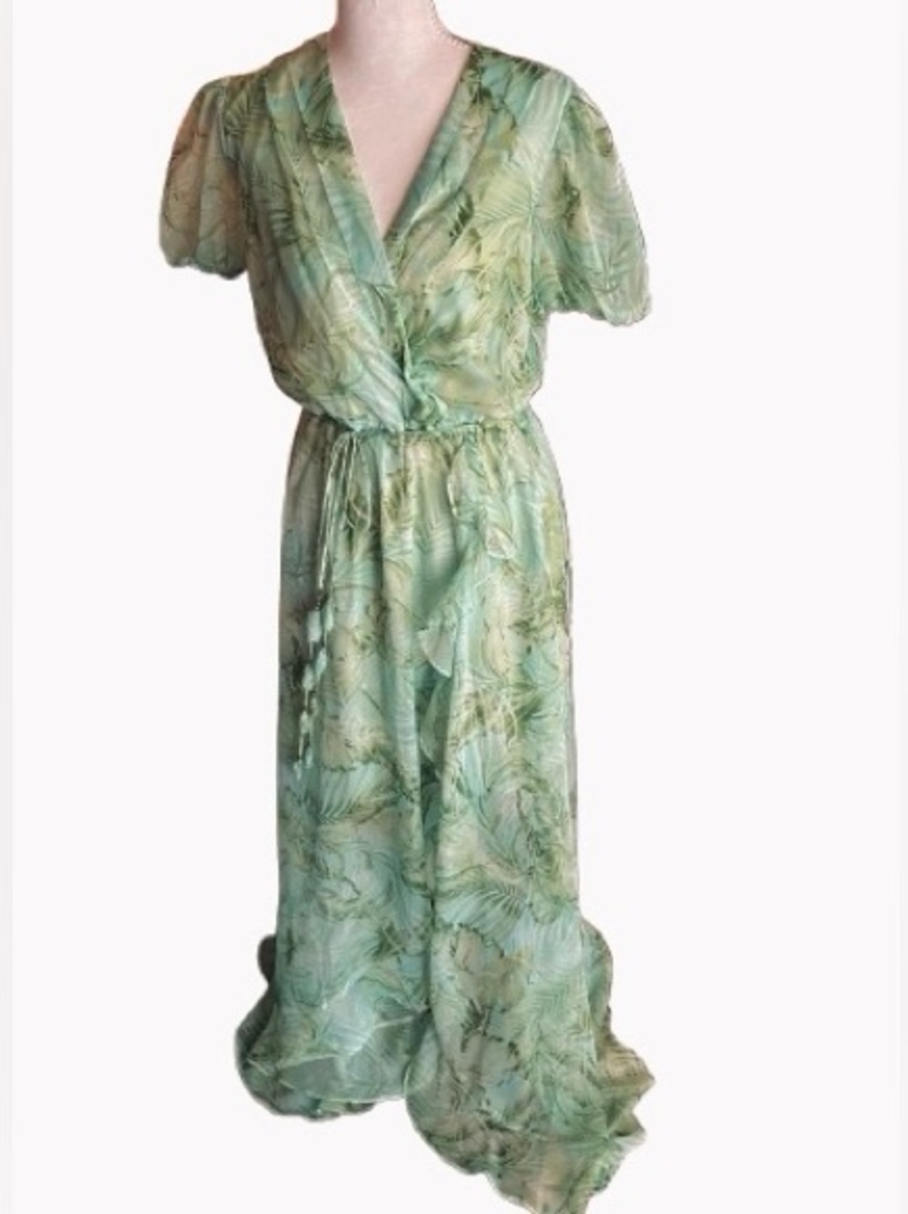 Tropical Hallie ALEX MARIE Palm Frond Sheer Maxi Dress Floral Medium Boho Leaf